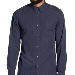 THEORY IRVING PA Navy Eclipse Multi Connel Print long sleeves XL Men's shirt #R1